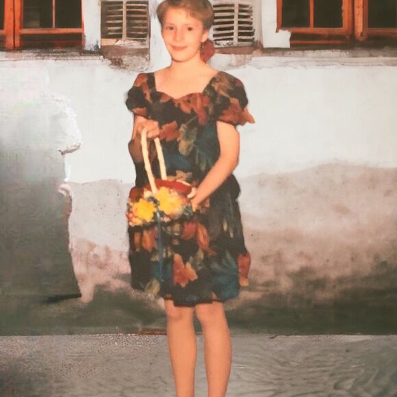 Girls Autumn Leaves Dress Falling Fall Leaf Print Vintage 80s - Picture 2 of 8